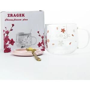 Cute Home Coffee Glass, Creative 14Oz Large Capacity Tea Cup with Handle and Lid